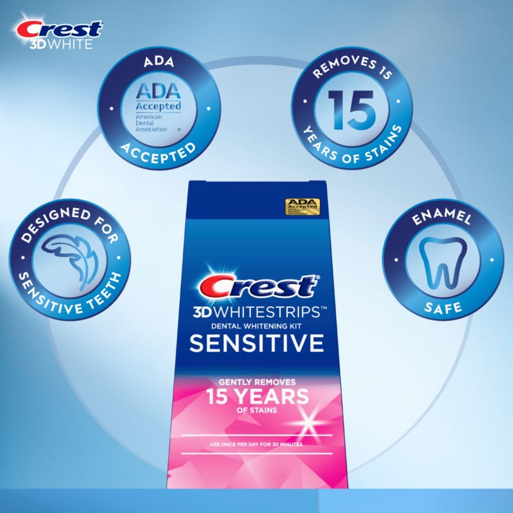 Crest 3D Whitestrips Sensitive At-Home Teeth Whitening Kit, 18 Treatments