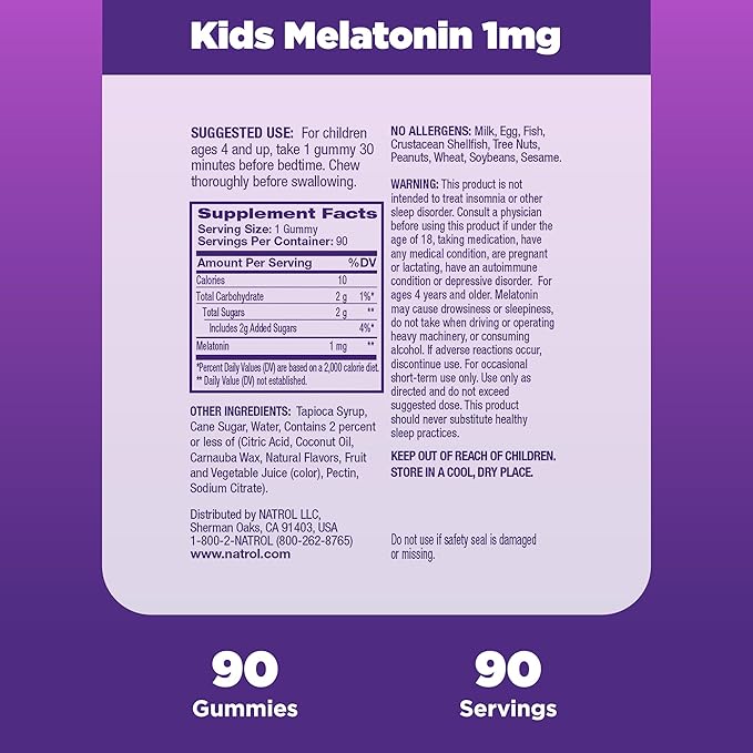 Natrol Kids Kids Melatonin 1 mg, Dietary Supplement for Restful Sleep, Melatonin Gummies for Kids