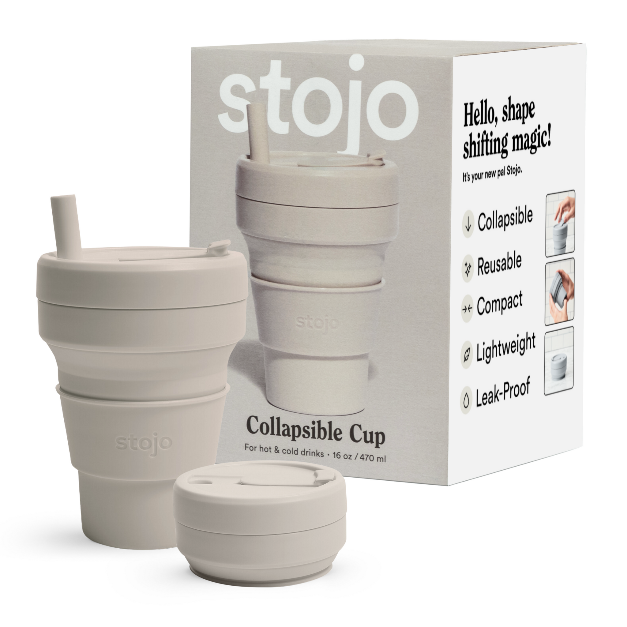 Stojo Collapsible Cup Oat Expanded