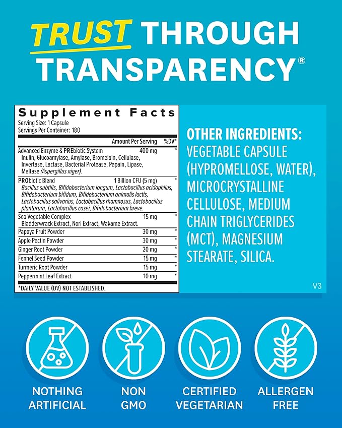 Zenwise Zenwise Health Digestive Enzymes - Probiotic Multi Enzymes with Probiotics and Prebiotics for Digestive Health and Bloating Relief for Women and Men, Daily Enzymes for Gut and Digestion - 180 Count